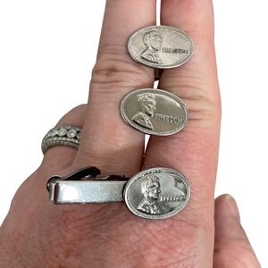 Abraham Lincoln Freedom Silver Tone Vintage Unbranded Cufflinks Tie Clip Set